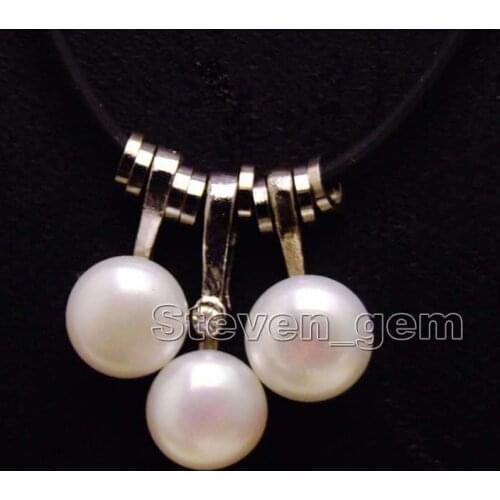 SALE One 7-8mm White Flat Round pearl Pendant & leather 17-19" necklace
