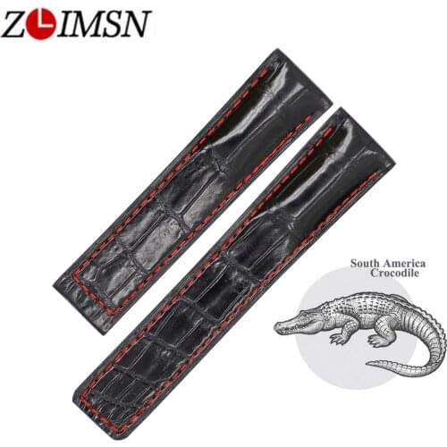 ZLIMSN Customized Crocodile Leather Strap Fit For TAG Heuer Autavia CARRERA 20 22 24MM Crocodile Leather WatchBand