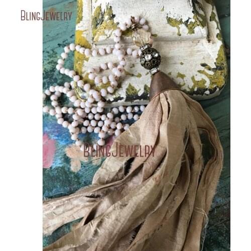 Romantic Shabby Boho Style Sari Silk Tassel Necklace Simple Glam Neutral Tone Skinny Necklace Fun Accessory NM15560