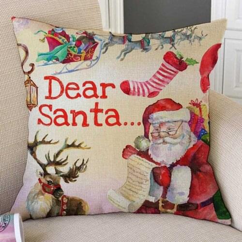 Christmas Decoration Art Throw Pillow Watercolor Santa Claus Cute Cartoon Snowman Cotton Linen Xmas Deocor Cushion Cover For Kid