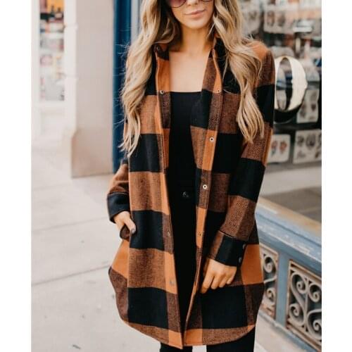 Mid-Length Woolen Plaid Large Size Shirt Women 2020 Spring Autumn Fashion New Lapel Long Sleeve Plaid Shirt Tide H00494