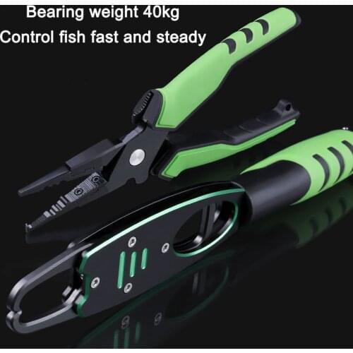 Aluminum Alloy Fishing Grip with Weight Scale Fishing Plier Split Ring Cutter Line Fish Lip Gripper Hook Recover Tackle Tool