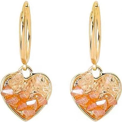 Drop Earrings Champagne Color Faux Crystal Heart Shape Irregular Surface Cute Women Earrings for Daily Wear