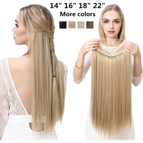 SARLA Halo Hair Extension No Clip Synthetic Natural Hair Piece Ombre Fake False One Piece Straight Hairpiece Blonde For Women
