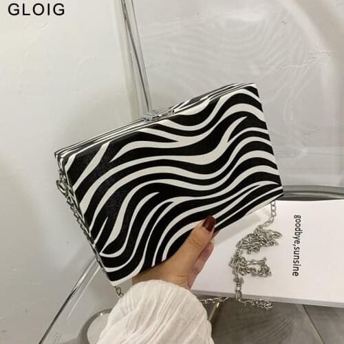 Zebra Women Evening Bags Stripped Leather Ladies Handbags Chain Shoulder PU Fashion 2021 New Design Clutch Bags