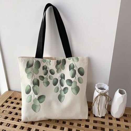 Leaf Womens Canvas One Shoulder Tote Bag Ladies Womens Tote Bag Large Cotton Shopping Bag Foldable Reusable Girls Shoulder Bag