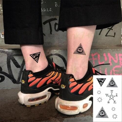 Waterproof Temporary Tattoo Sticker Triangle Big Sun Star Letter Art Tattoo Water Transfer Fake Flash Tatoo for Man Woman Kids