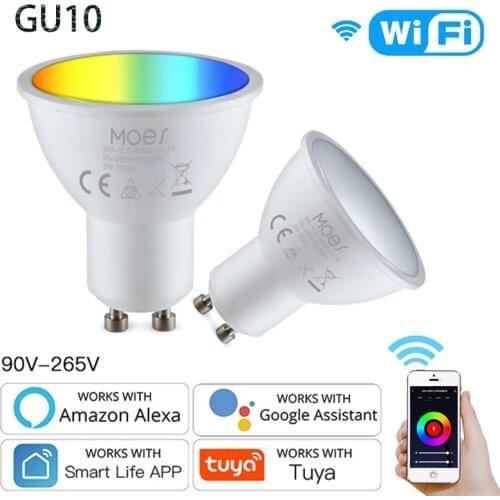 Moes Tuya ITEAD GU10 WiFi Smart Light LED Bulbs RGBCW 5W Dimmable Lamps Remote Contro Work With Alexa Google Smart Shiny Life