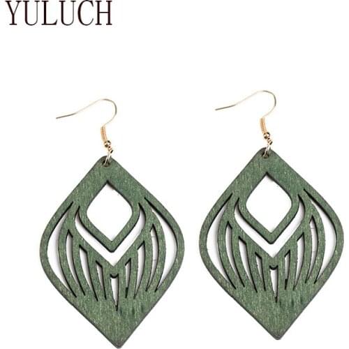 YULUCH Special wood earrings women simple accessories pendant Geometric jewelry wooden earrings earring girls