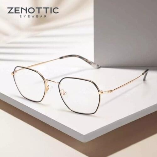 ZENOTTIC Metal Anti Blue Light Computer Glasses Men Hexagon Frame Business Style Optical Spectacle Myopia Gaming Goggles Eyewear