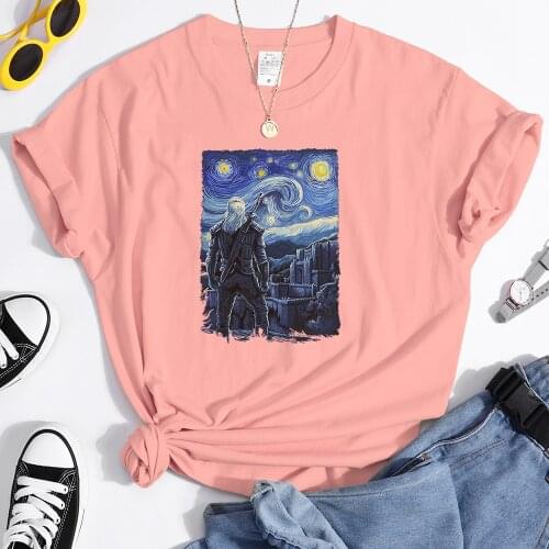 Starry Night Van Gogh womens T-shirts Casual Womenswear Summer Spring Retro Tshirts Fashion Clothing Breathable womens Tshirt