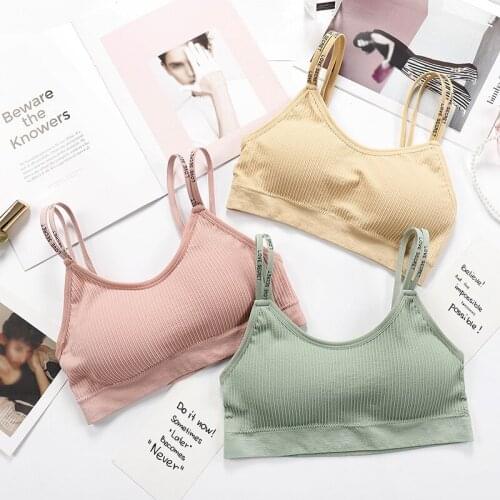 Women Push Up Padded Underwear Wireless Bra Tops Letter Shoulder Strap Tube Tops