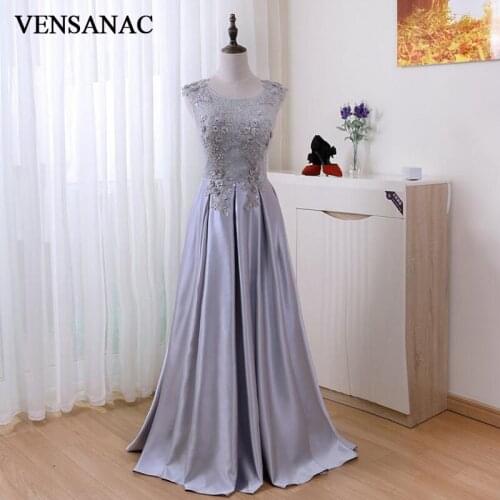 VENSANAC Crystal A Line Flowers 2018 O Neck Long Evening Dresses Elegant Lace Appliques Backless Party Prom Gowns