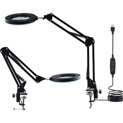 2021 LED Magnifying Lamp with Clamp 1500 Lumens Stepless Dimmable 3 Color Modes10 Diopter 155MM Real Glass Lens Adjustable