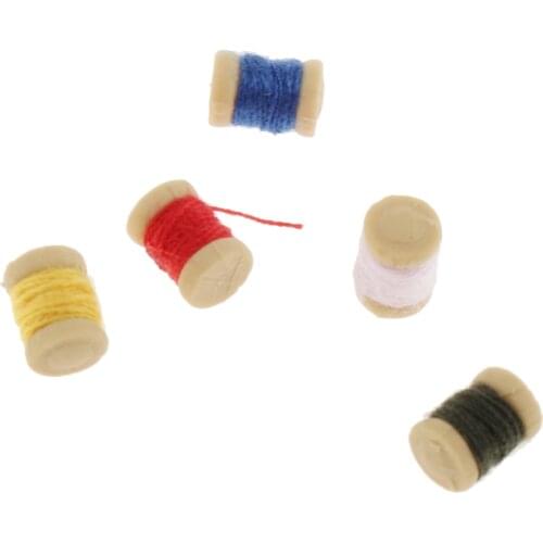 5pcs Dollhouse Miniature Resin Thread Spools Sewing Tool for 1/12 Scale