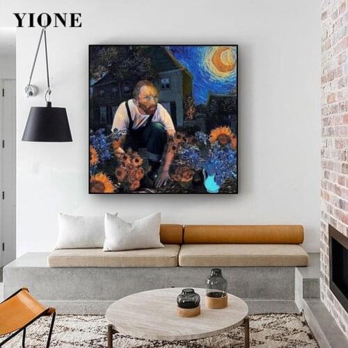 Abstract Art Van Gogh Gardener Oil Painting Starry Night Garden Flowers Canvas Poster Wall Picture Print Decoration Living Room