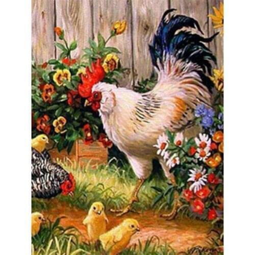 5D DIY Diamond Painting Cross Stitch Kit Embroidery Big Chicken and Little Chicken Picture Square Round Diamond Mosaic FH920