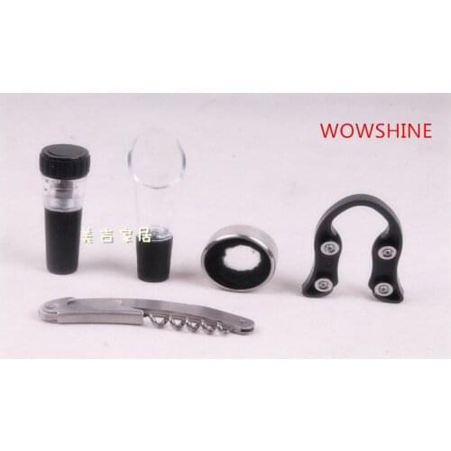 Free shipping Five pieces set bottle opener wine stopper vacuum plug pouring device paper cutting knife wine red wine bar set
