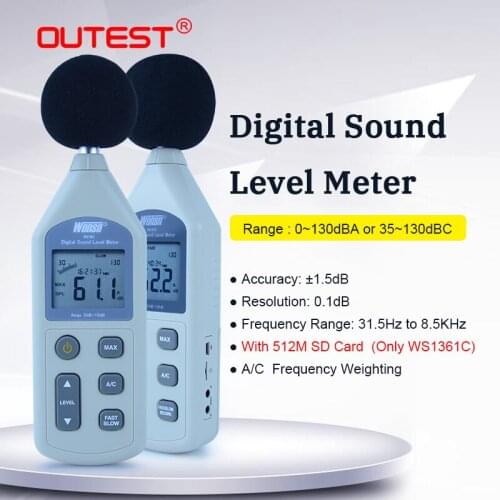 OUTEST Digital Sound Level Meter 30-130dB LCD Noise Measuring Instrument WS1361C Decibel Monitoring Logger Tester Max Hold
