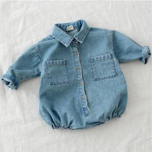 Autumn Baby Toddler Long Sleeve Lapel Collar Denim Jeans Rompers Kids Infant Jumpsuits Baby Boys Girls Clothes Fashion Rompers