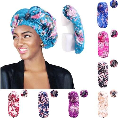 Long Hair Care Cap Female Stylish Personality Western Style Printed Night Warm Satin Windproof Pretty Shower Cap High Quality