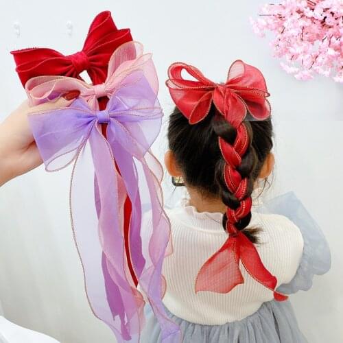 Long braidable hair lace bow hairpin children girls baby princess super fairy hairpin hair accessories headdress