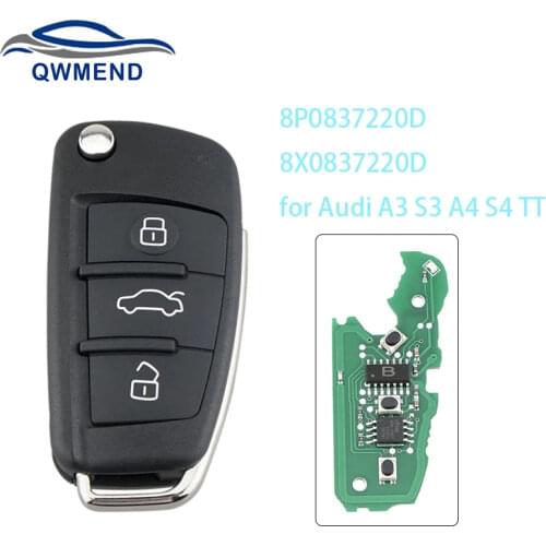 For Audi Key 8P0837220D 8X0837220D Car Remote Key for Audi A3 S3 A4 S4 TT 2005-2013 Flip Keys 3 Buttons