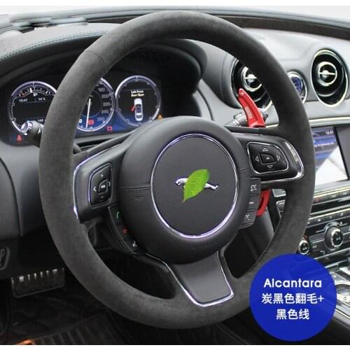 For JAGUAR XF XJL XE F-PACE F-TYPE Steering wheel cover Real Alcantara suede hand-sewn grip cover Auto parts Auto interior
