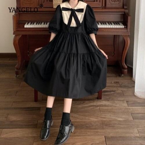 Elegant Vintage Dress Woman Summer Autumn 2021 Kawaii Maxi Dresses Sweet Cute Puff Sleeve Preppy Style Sundress Lolita Outfits