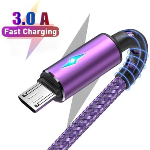 3A LED Micro USB Cable Microusb Cables for Samsung Xiaomi Huawei Android Mobile Phone Accessories Fast Charging Micro Data Cord