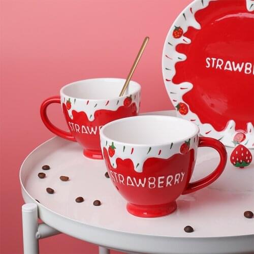 The new 420ml and lovely strawberry fruit salad ceramic breakfast dessert cup milk coffee mug as a gift for friends and mate