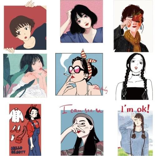 Comics Girls Heat Vinyl Transfer For Clothing Iron On Shy Girl Transfers For Clothes Appliques Thermo Stickers For DIY T- shirt