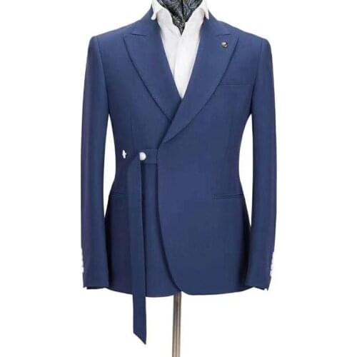 Blue men suits customized personality slim bridegroom wedding suit for man business party dance focus suit 2-piece jacket pants