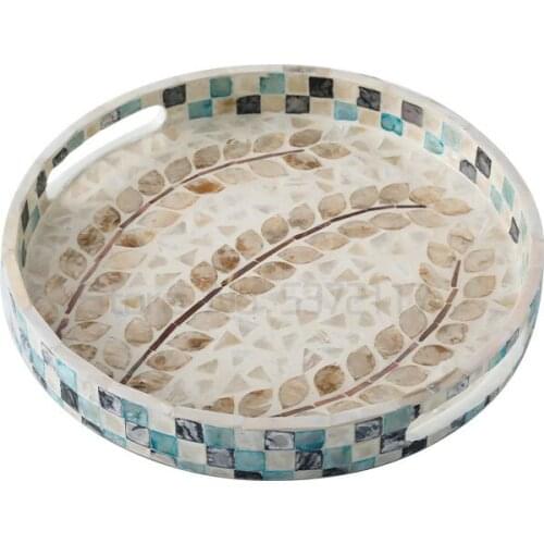 Creative Wooden Color Shell Storage Tray Teacup Food Jewelry Bathroom Supplies Storage Tray Home Round Natural Shell Decoration