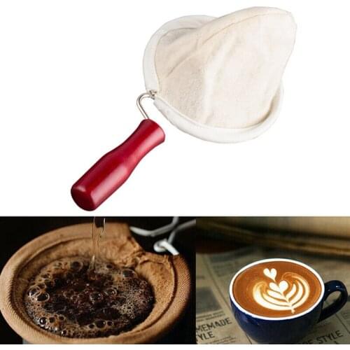 Wooden Handle Coffee Filter Bag Flannel Cotton Dripper Strainer Reusable Tea Residue Pot Mesh Bag for Kitchen Coffee Tea Tools