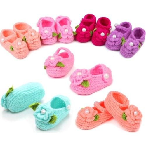 Lovely Infants Baby Girls Flower Crochet Knit Toddler Soft Sole Shoes