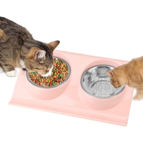 Cat Bowl Feeding Dishes Pet Food Water Feeder for Dog Puppy Cats Dog Bowl Stainless Steel Pets Supplies Cat Double Bowl