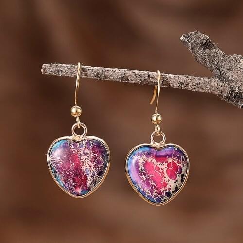 Fashion Women Earrings Heart Shape Pink Dangle Earring Ethnic Lady Stones Earring Jewelry Femme Dropshipping