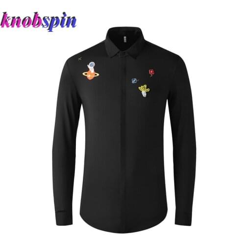Brand Long Sleeve Shirt Men Elegant Embroidery Slim Casual Shirts for men High quality Nylon Silky Chemise homme Plus size