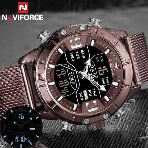 Mens Watches Top Brand NAVIFORCE Men Fashion Sport Watch Male Waterproof Quartz Digital Led Clock Mens Military Wristwatch 9153