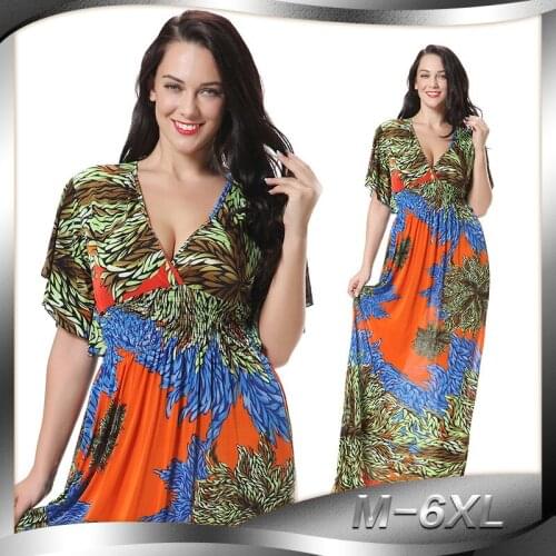 New womens clothing bohemian v-neck dresses womens dresses european dresses plus size M-6xl full dress ankle-length PRINT 5221