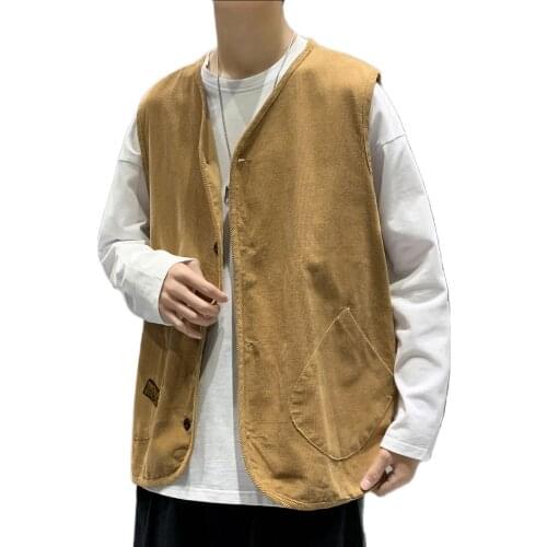 2021 New Teen Vest Mens Loose Large Size Hong Kong-Style Casual Vest Outer Wear Casual Loose-Fit Size Solid Color Male M-5XL