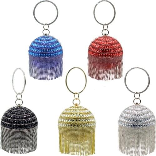 New Design Evening Purse Ball Rhinestones Crystal Purse Ladies Fancy Evening Tassel Diamond Handbag Wedding Bags