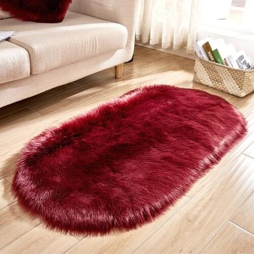RAYUAN Artificial Wool Oval Carpet Sheepskin Hairy Floor Mat Wine Red Fur Plain Fluffy Warm Soft Area Rug Tapete 4 Size