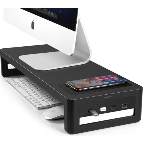Monitor Stand Riser Laptop Holder Desk Organizer with Wireless Charging USB3.0 Hub Support Data Transfer for Computer PC Office