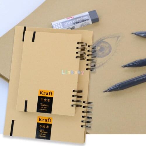 POTENTATE Kraft Paper Sketch Pad,Brown Painting Book ,Marker painting Book , Coil Design Book,120g A4 ,80 sheets