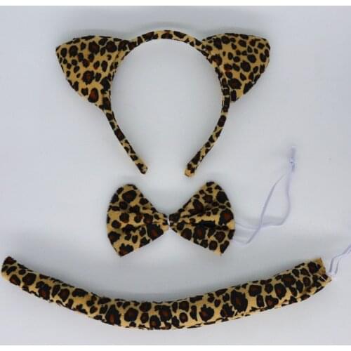 Animal Fox Ear Headband Bow Tie Tail Yellow Leopard Headwear Cosplay Set Kids Adult Birthday Party Gift Halloween Christmas