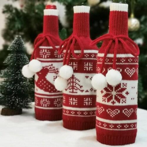 Christmas Wine Bottle Decor Cute Santa Claus Snowman Bottle Cover Clothes Decoration for New Year Xmas Kitchen Dinner