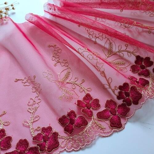10Meters Diy Craft Mesh Embroidery Lace Trim Red Embroidered Tulle Fabric Ribbon Sewing Fabric Clothing Accessories 21.5cm Wide