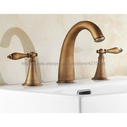 Basin Faucet Antique Brass 3 Hole Bathroom Sink Faucet Deck Mounted Cold Hot Vintage Sink Faucet Mixer Tap Nnf198